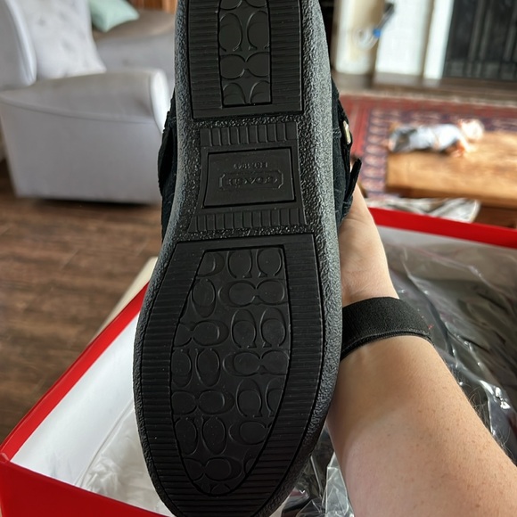 Coach Women's Black Suede Logo Boots Thelma Size 8.5 Calf-high Fur-lined - Picture 3 of 4